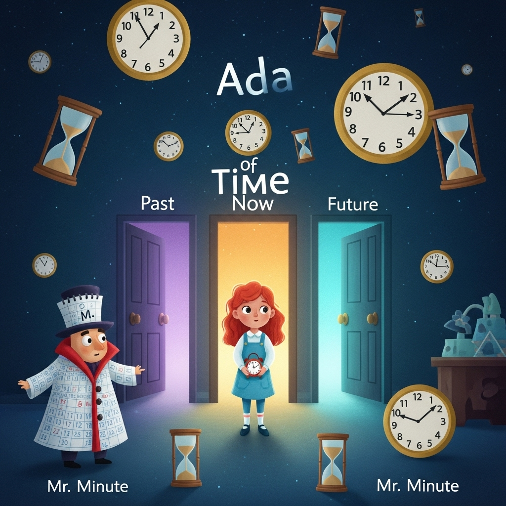 Ada w magicznym Pokoju Czasu z zegarami i drzwiami czasu